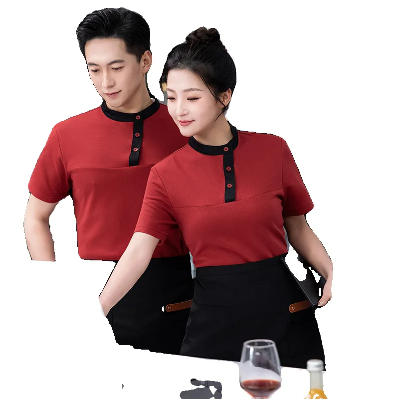 レストランウェイター作業服半袖Tシャツユニセックス鍋バーベキュー鍋ミルクティーデザート夏作業服