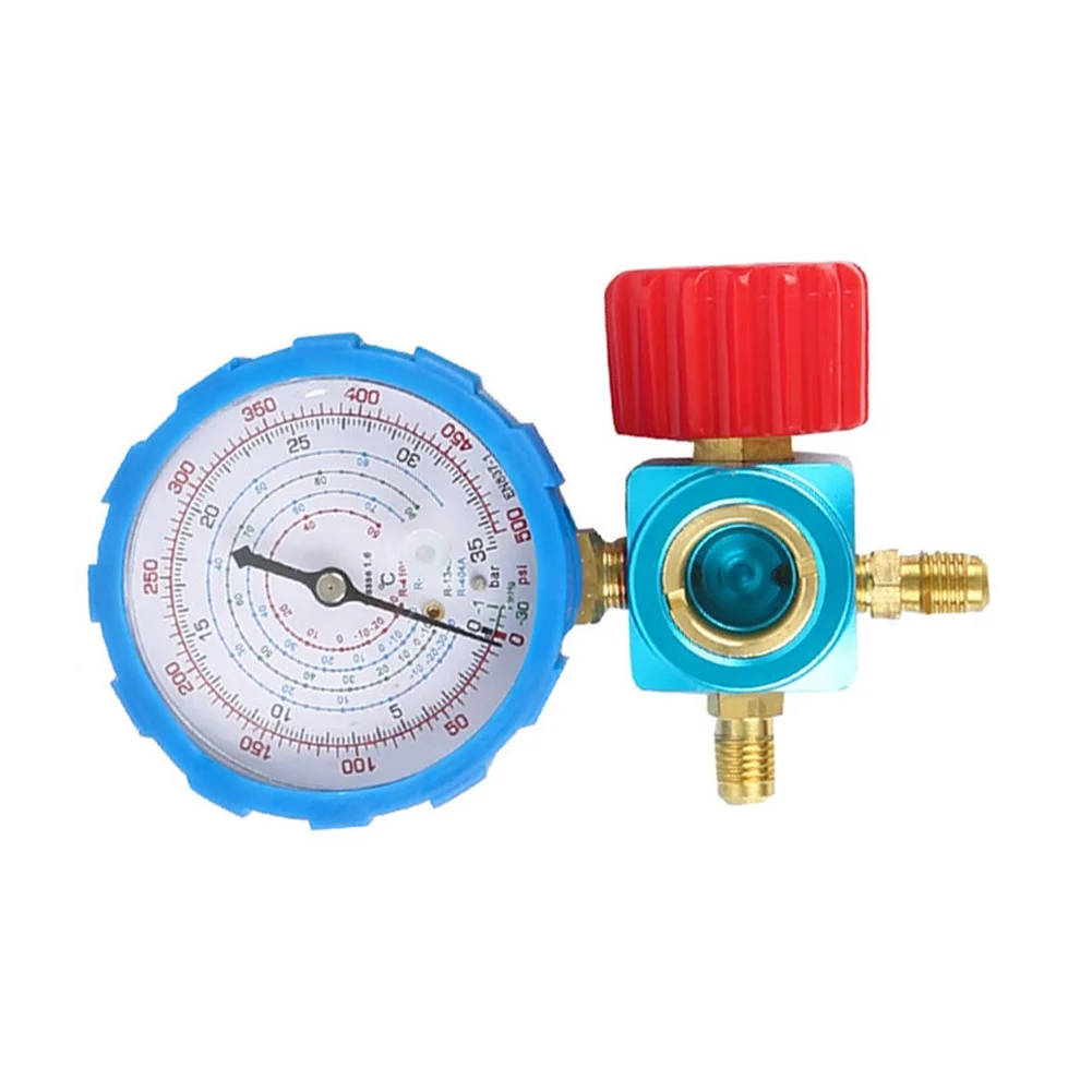 Refrigeration Pressure Gauge with Sight Glass for R22 R134a R410A R404A HVAC Systems 30-500 PSI 1/4 Inch Connection