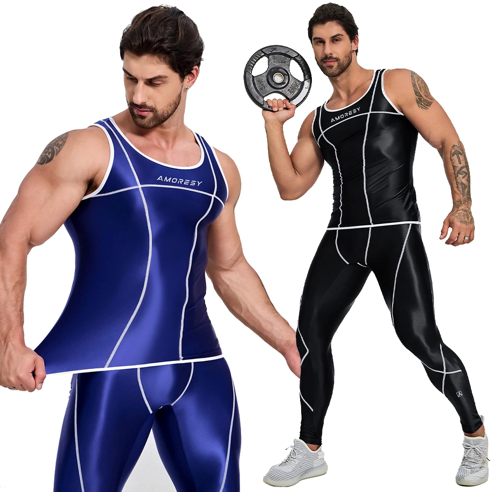 AMORESY Spandex Tight-fitting Athletic Hurdle Vest For Men High Elastic Breathable Gym Trainning Running Fitness Pants