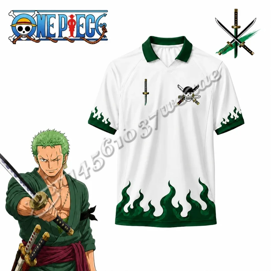 FamilyMatching 2026/27 Neues One Piece Zoro Serie Fußballtrikot mit Kragen, Modisches Unisex Anime Sport T-Shirt – Detail 6