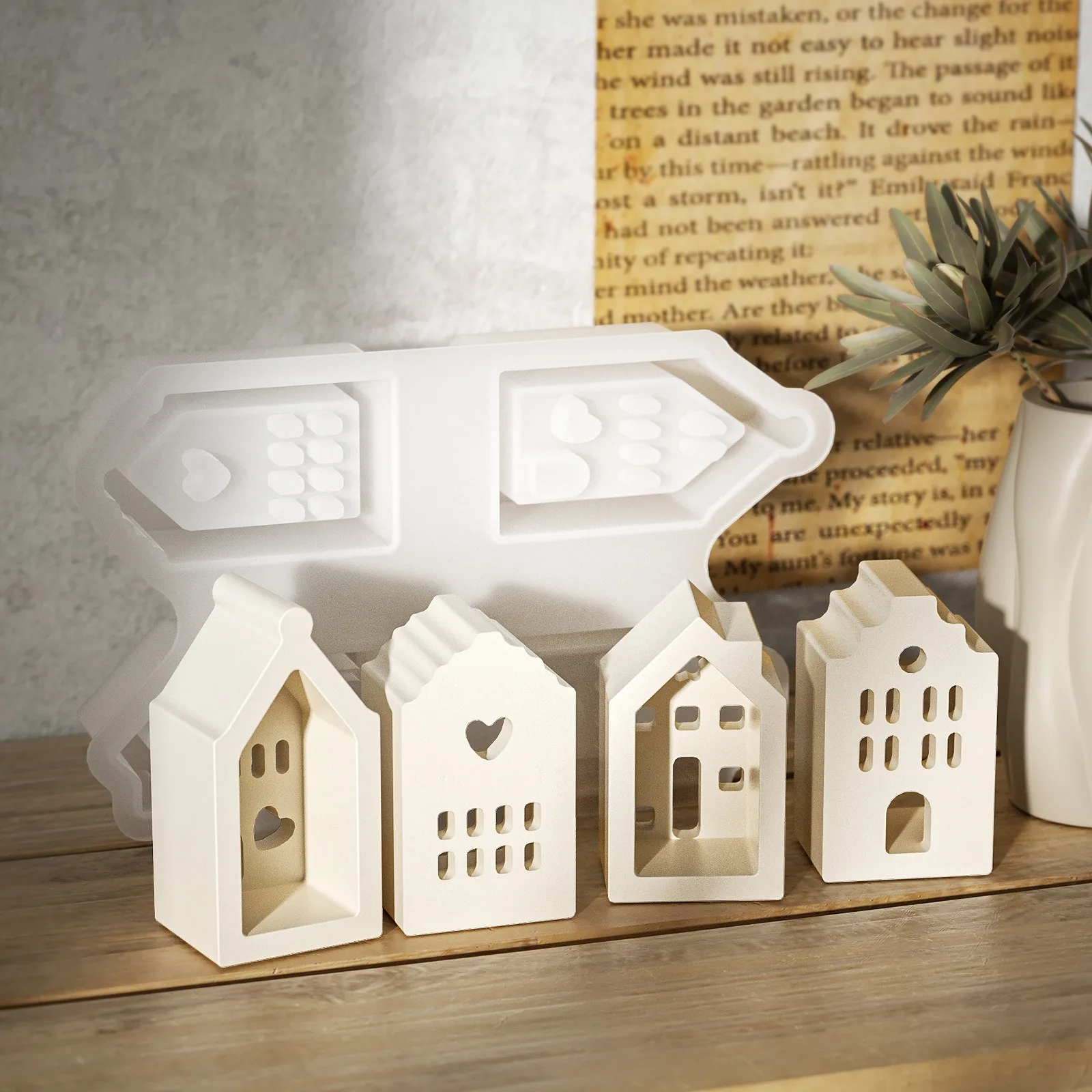 4-Cavity European Style House Silicone Mold DIY Atmosphere Decorative Light Silhouette Night Light Mold