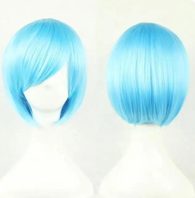 Short Bob Wig   Wavy Sky Blue Hair Synthetic Heat Resistant Carnival Halloween Costume Cos-play Hairpiece