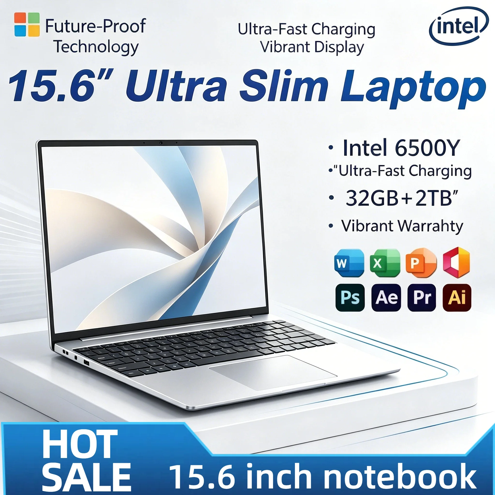 Portátil Intel Pentium Gold 6500Y de 15.6 Pulgadas, 2C4T 3.4GHz, 32GB RAM, 2TB SSD, 5000mAh, Retroiluminado, Huella Dactilar, Gamer, Oficina, Max Ultra