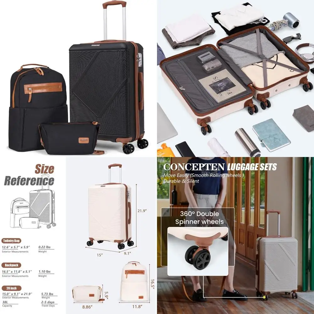 Lightweight ABS Hardshell 3-Piece Luggage Set - 20 Inch Spinner Carry-On Suitcases with TSA Lock for Travel