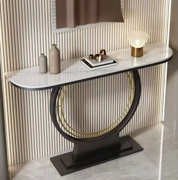 Simple modern wall decoration hallway table Rock plate hallway cabinet semicircle end View table