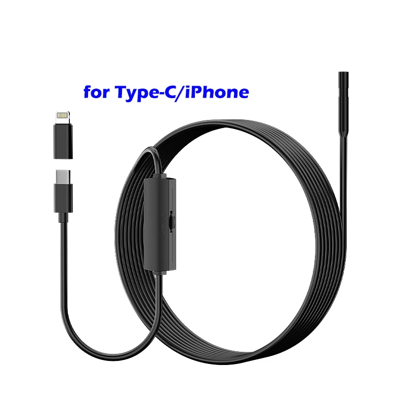 5.5mm/8mm 2 in 1 Phone Direct Connect Endoscope for IPhone/Type-C/Android 1080P HD IP67 Borescope Camera Inspect Piping Sewer