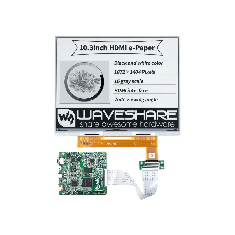 

Waveshare 10.3inch E-Paper E-Ink Display, HDMI Interface, 15Hz Refresh Rate, 1872×1404