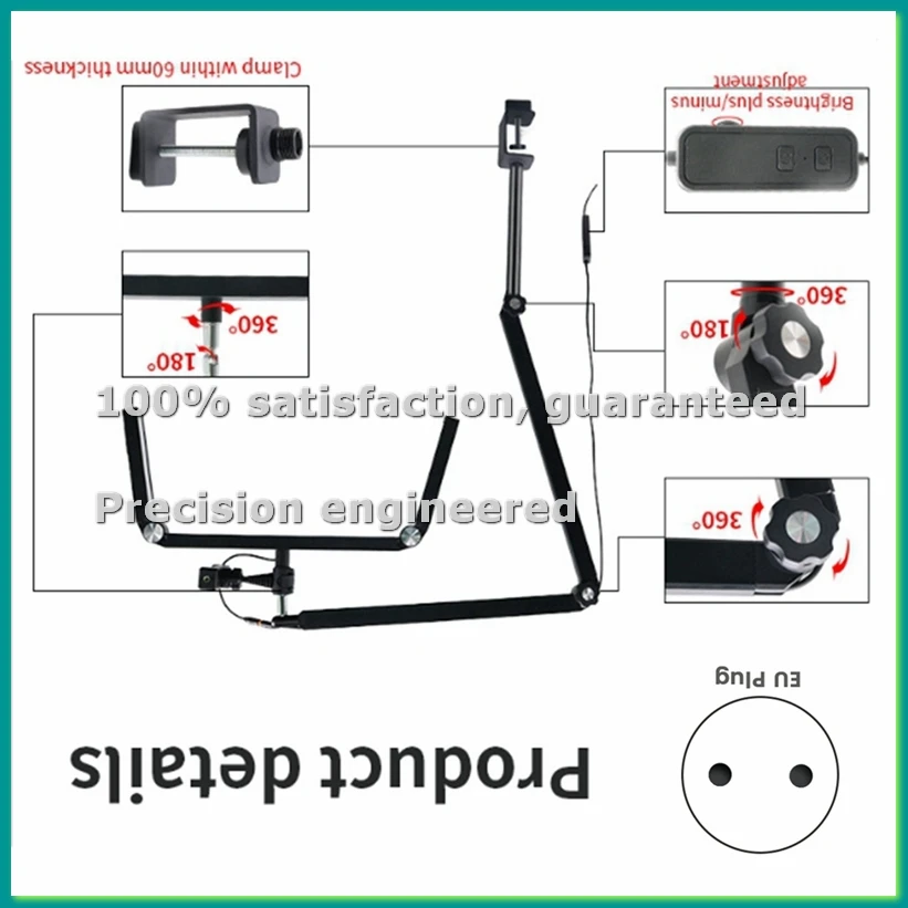 

26-Inch Three-Lamp Desktop Lamp 30W Folding Cantilever Half-Moon Lamp with Desktop Clamp and Remote Control EU Plug-BCBW