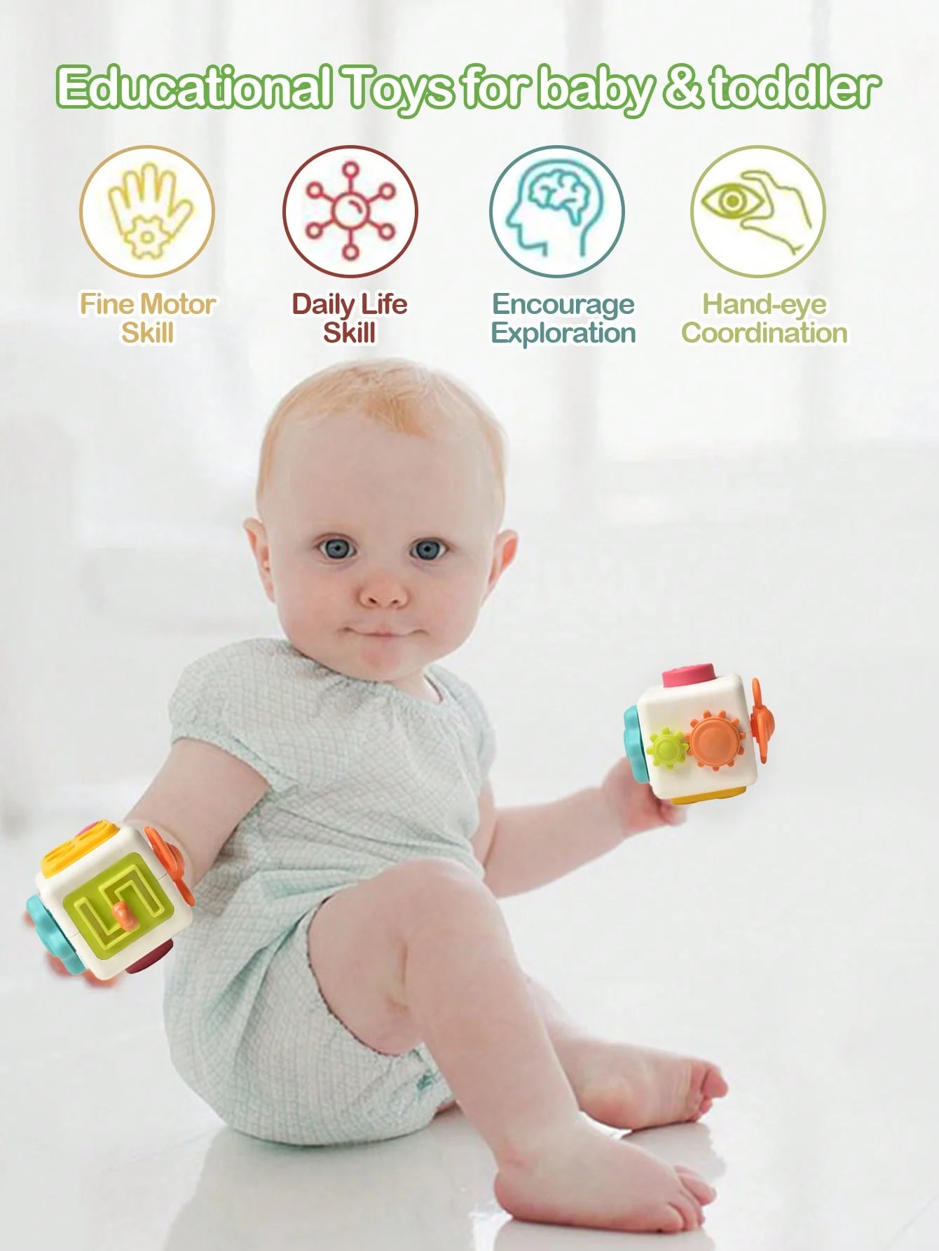 6 in 1 Montessori Educational Toys Sensory Busy Board Baby Practice Skills Cube Fidget Educational Toys for Girl Boy gift view 5