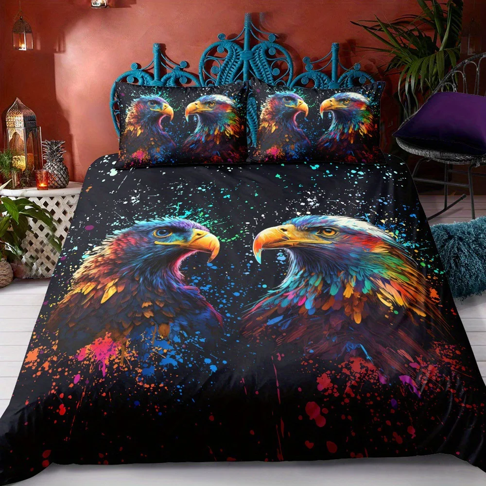 

3D Eagle Duvet Cover, Dirt Bike Bedding Set For Kids Teens Adult Room Decor, Motocross Animals Black Printed Comforter Covers