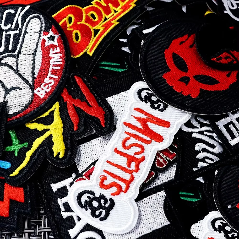 50Pcs/Lot BAND DIY Apparel Sewing Supplies Patches Cloth Embroidered Applique Sewing Clothes Accessories Patch ROCK Parche