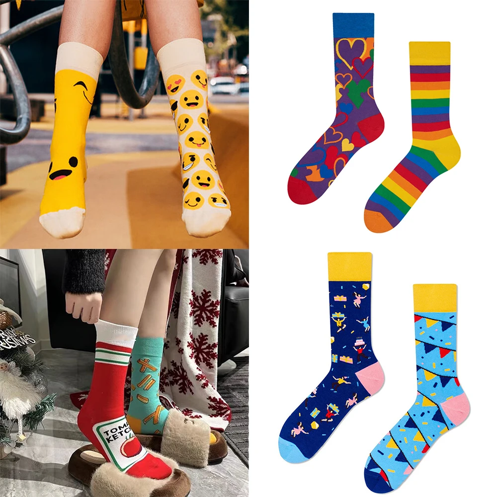 

3 Pairs Fashion Casual Harajuku Women and Men Funny Socks Fruit Food Beer Stripe Grid Dress Cotton Socks Men