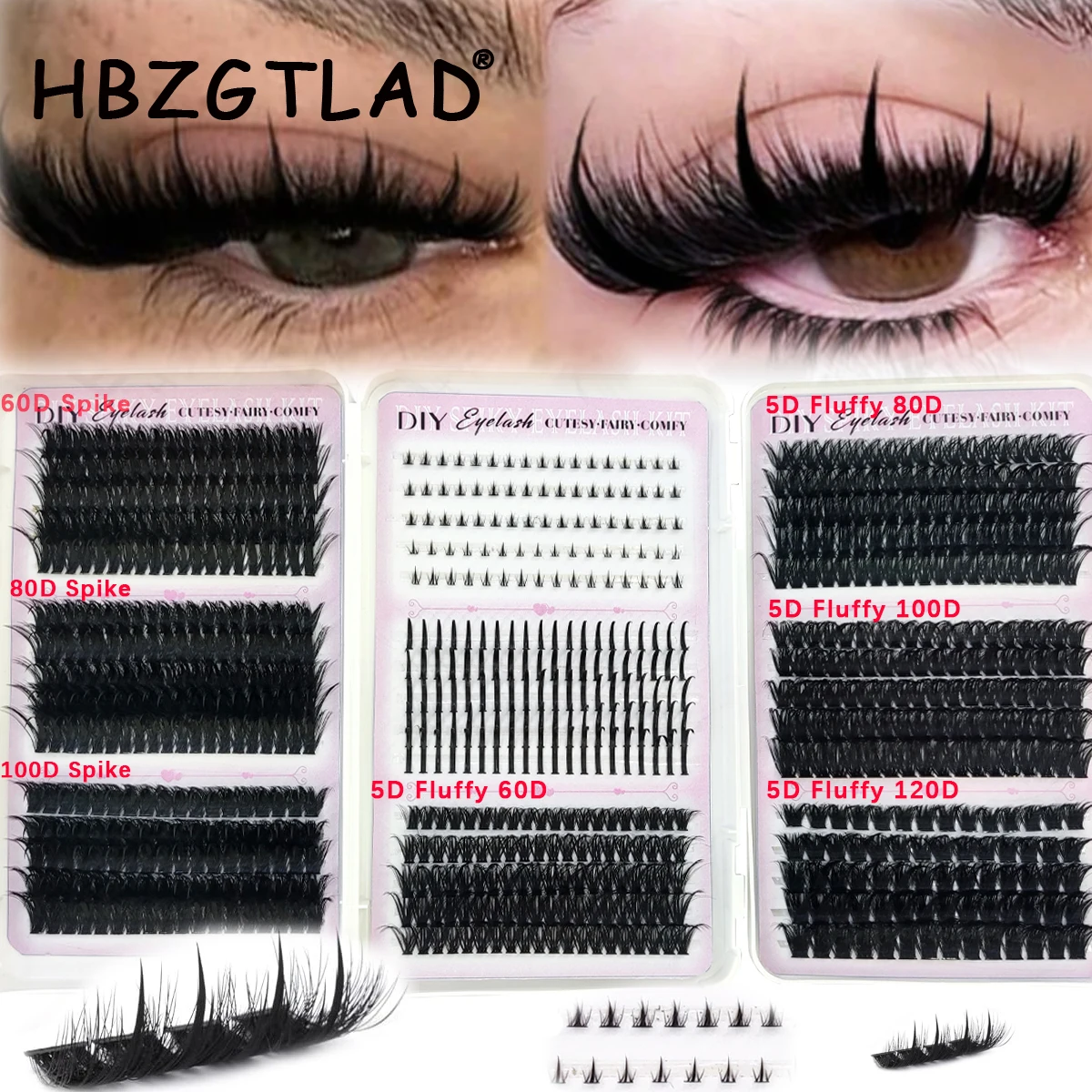 HBZGTLAD Wimpernbuch mit großer Kapazität 60D-300D Wimpernbündel Mange Wimpern Nagel-Effekt Feenhaft Anime Wimpern Mehrere gemischte Stile
