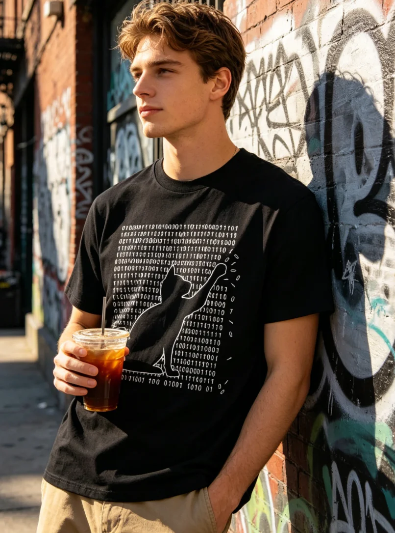 Men's High Quality T-shirt Blend Funny Cool Cat Design Print Summer Loose Short Sleeve for Men T-Shirt Male Tops Tees