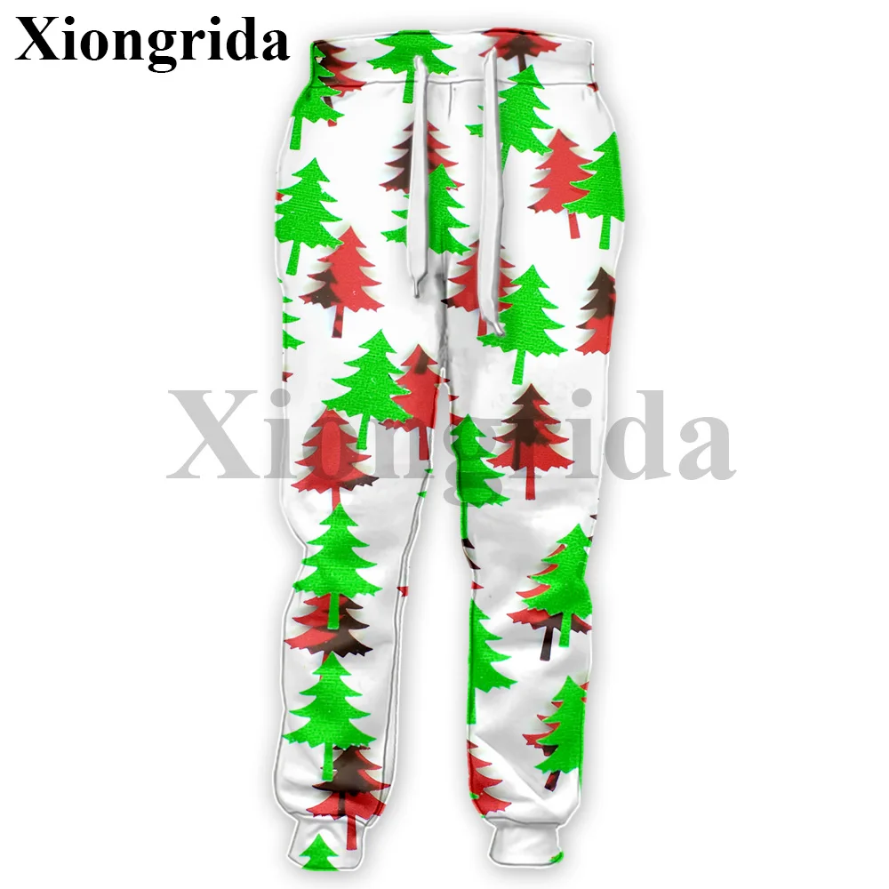 Christmas Pattern 3D Printed Sweatpants Mens Casual Holiday Fashion Xmas Trees Illustration Pattern Print Pants Trousers S-5XL