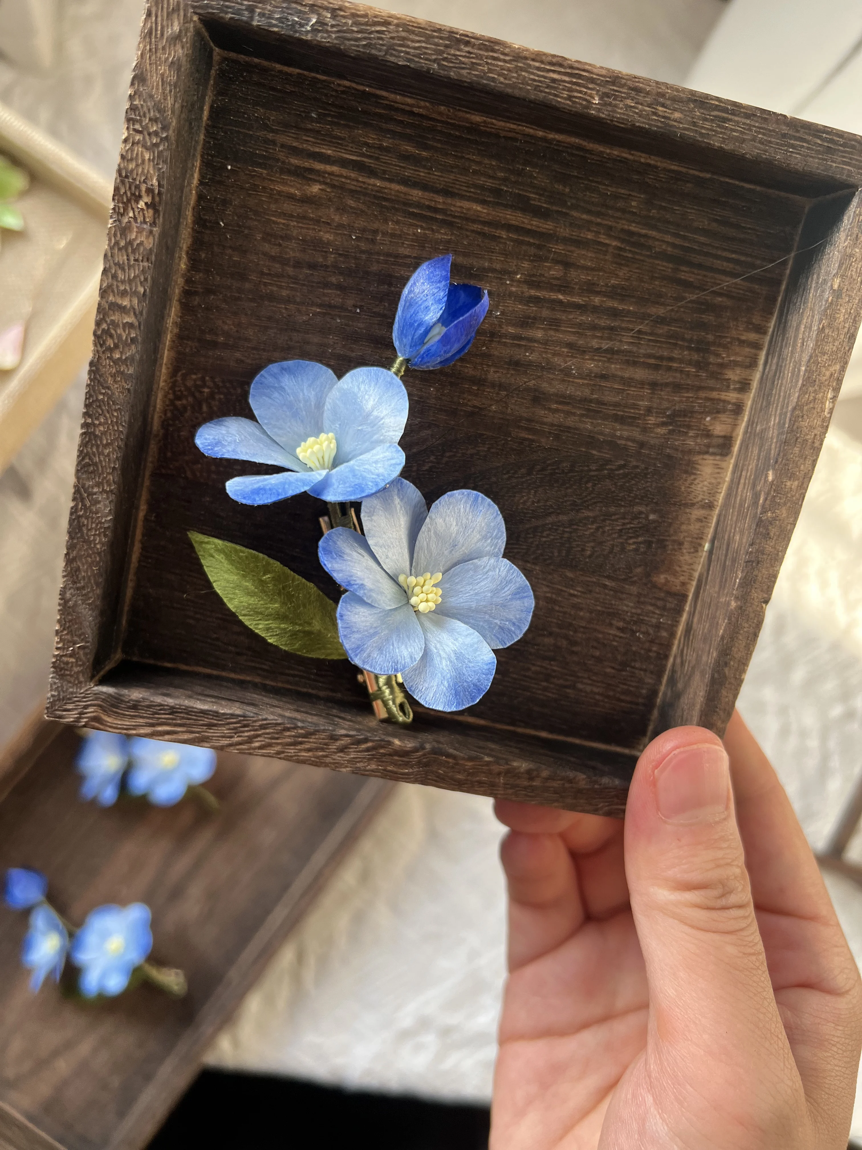 Chinese Style Handmade Velvet Flower Hair Clip Brooch 2 In 1 Blue Star Flower Hanfu Decor For Women Daily Wear Cosplay Party Tra
