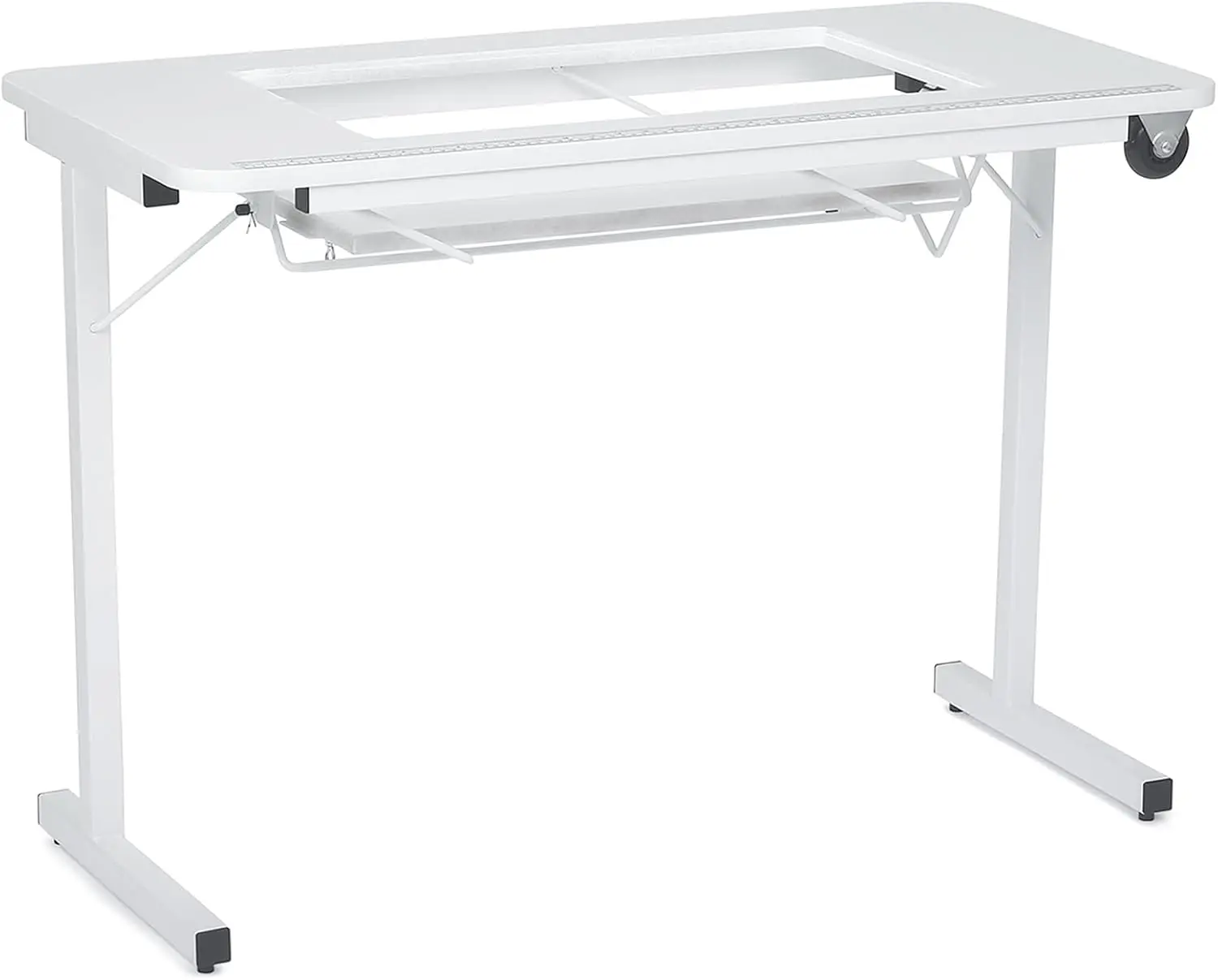 611 Gidget II Folding Sewing, Cutting, Quilting, and Craft Table, Portable with Wheels and Lift, White Finish