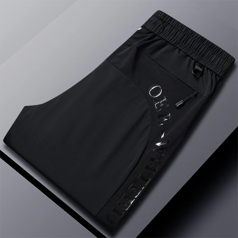 Quick Dry Sweatpants Men Gym Fitness Sports Trousers Running Pants Elastic Dry Fit Zipper Pockets Long Pants Breathable Summer