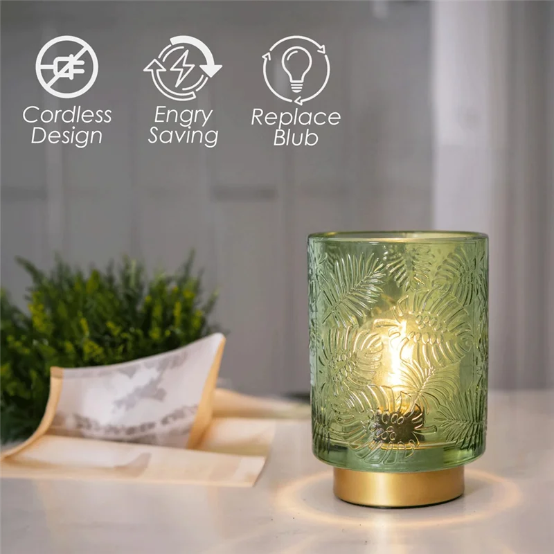 

AB46-Small Battery Operated Lamp - Portable Cordless Lamp For Home Decor, Glass Table Lamp With Decor Aesthetic Jade Green