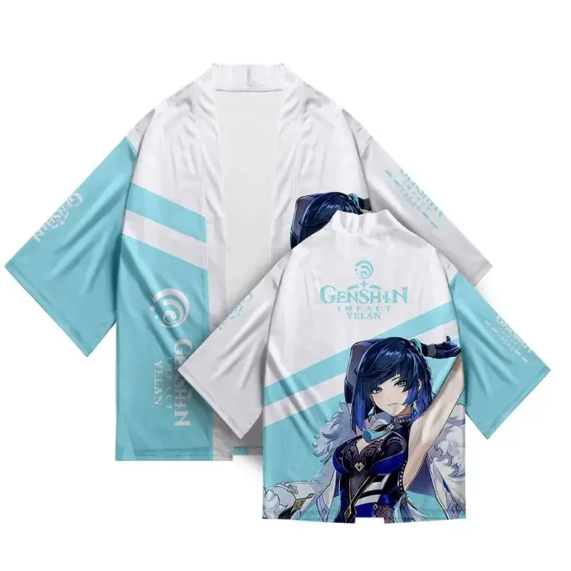 DY20Mona Hu Tao Raiden Shogun Capa Anime Genshin Impact Kimono Pijama Mulheres Homens Roupas de Verão Manga Três Quartos Casual Hao