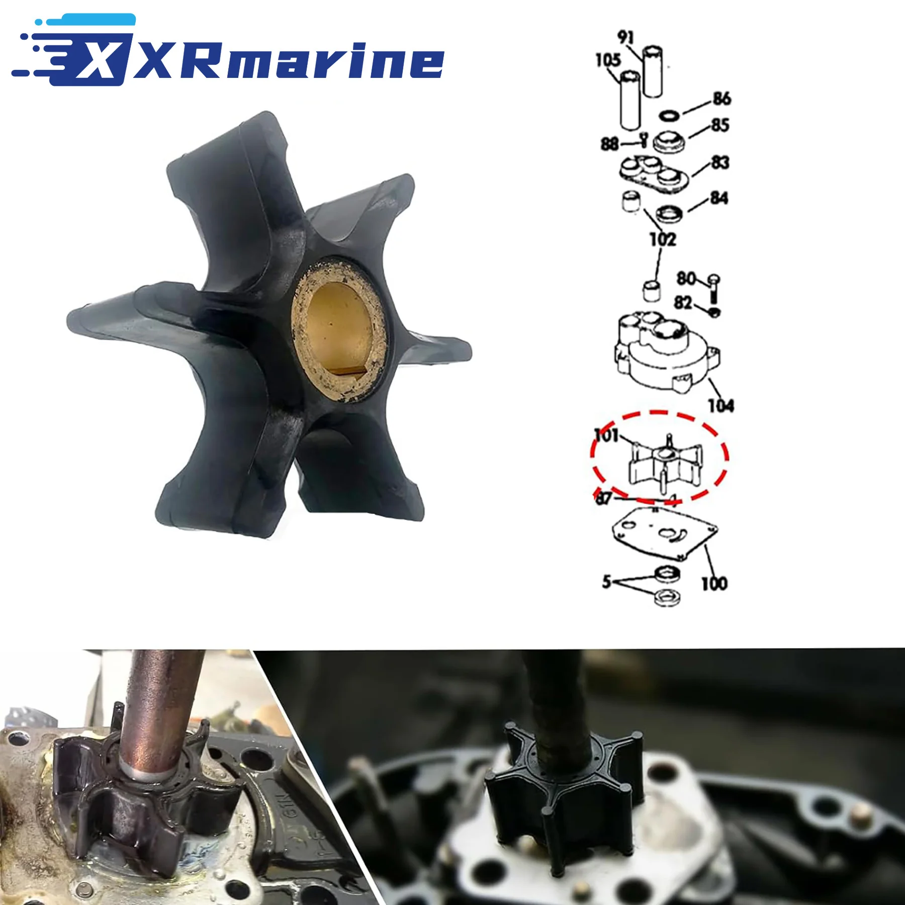 Impulsor de Bomba de Água 0385072 Compatível com Motores de Popa Johnson Evinrude 2 Tempos 85 100 115 125 HP 0777832 0384799 Sierra 18-3044