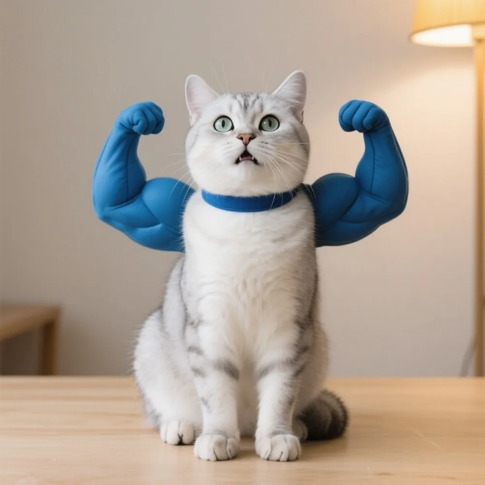Funny Cat Muscle Arm Collar 3D Printed Cosplay Pet Neck Hanging Props Kitten Costume Dog Toys Party Halloween Accessories Things view 2