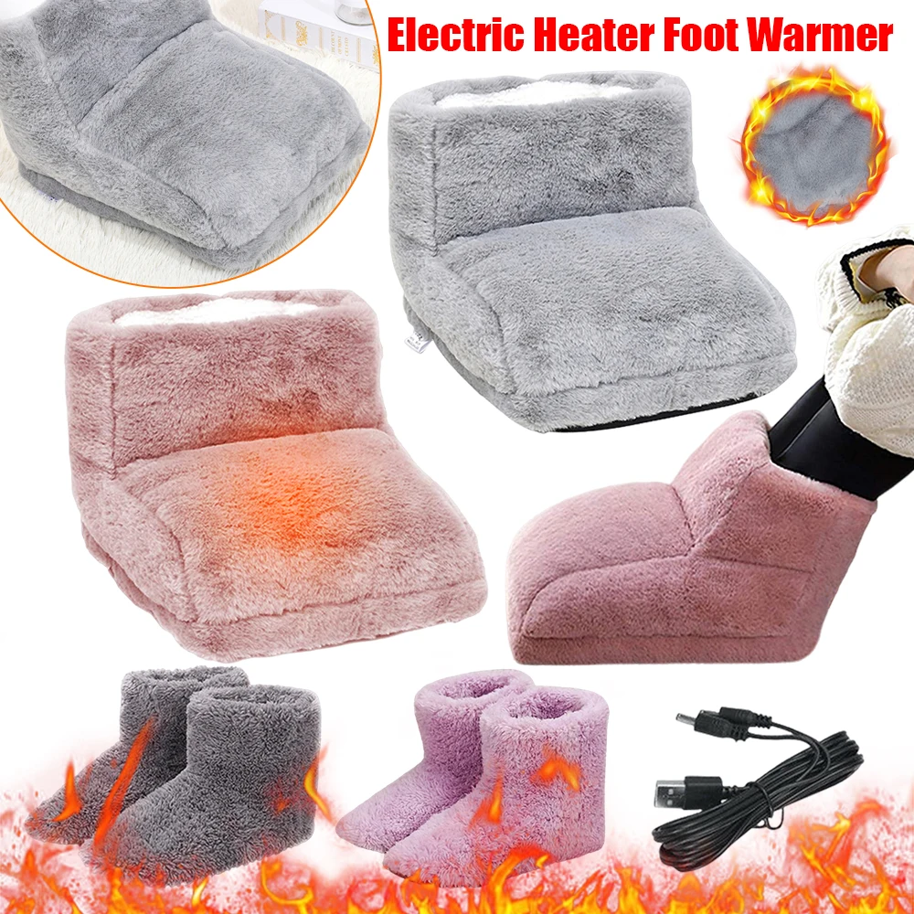 Electric Foot Warmer Fleece Foot Heating Pad USB Electric Heater Winter Plush Shoes for Home Bedroom Sleeping Feet Heating Pads