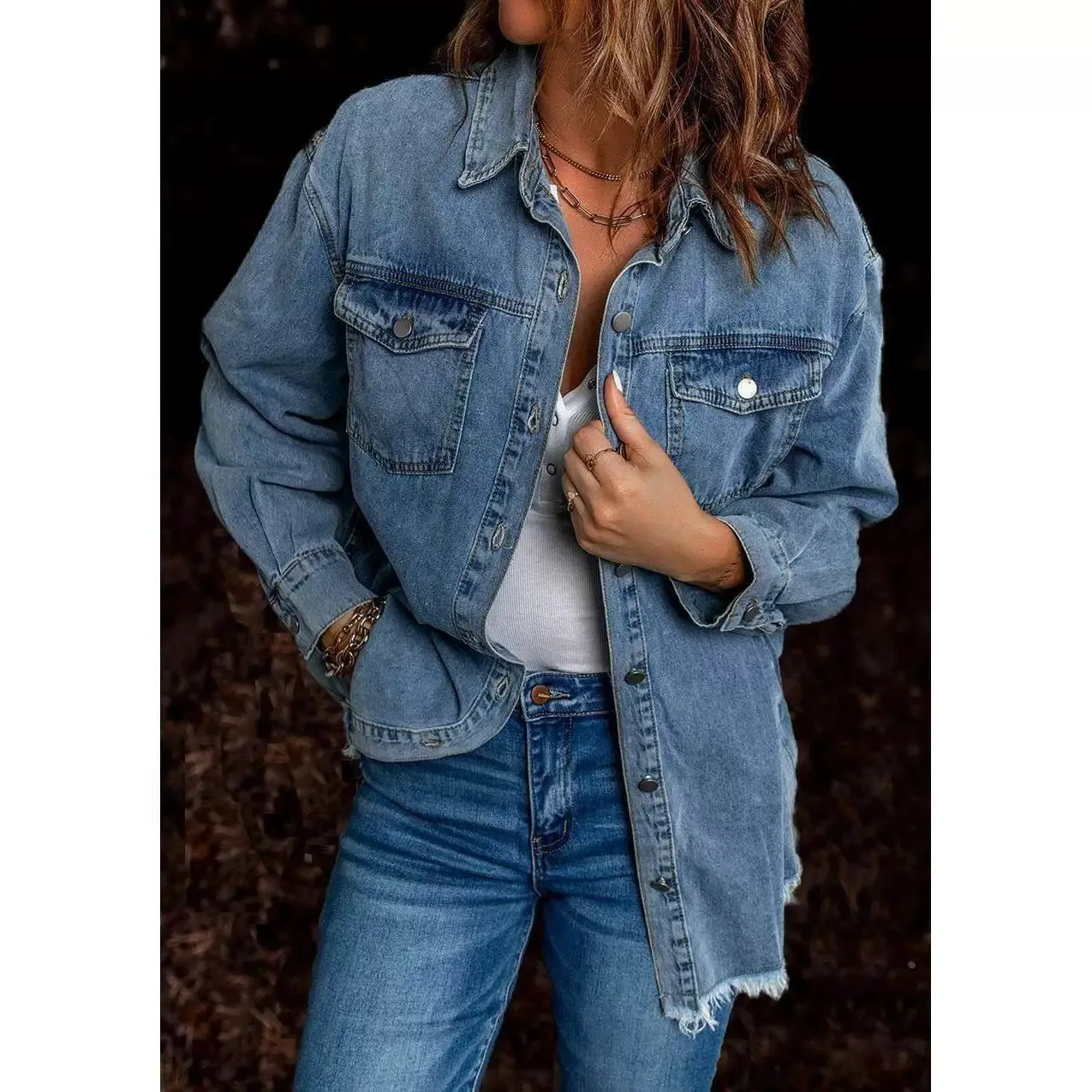 

Модная женская рубашка из денима с отложным воротником, свободного кроя, в трех цветах, в уличном стиле, с длинным рукавом, из смесового хлопка, теплая, для весны