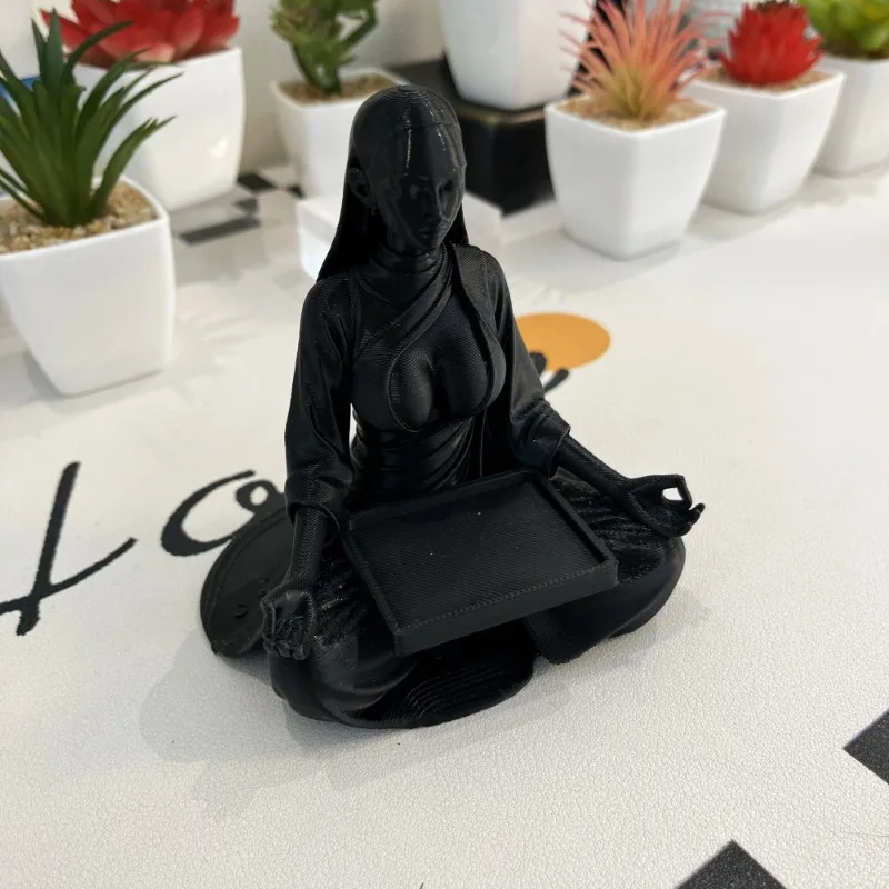 Calm Meditation Woman Figurine Ring Tray Boho‑Chic Desk Decor Resin Statue for Yoga Room Office Relaxing Spiritual Souvenir Gift