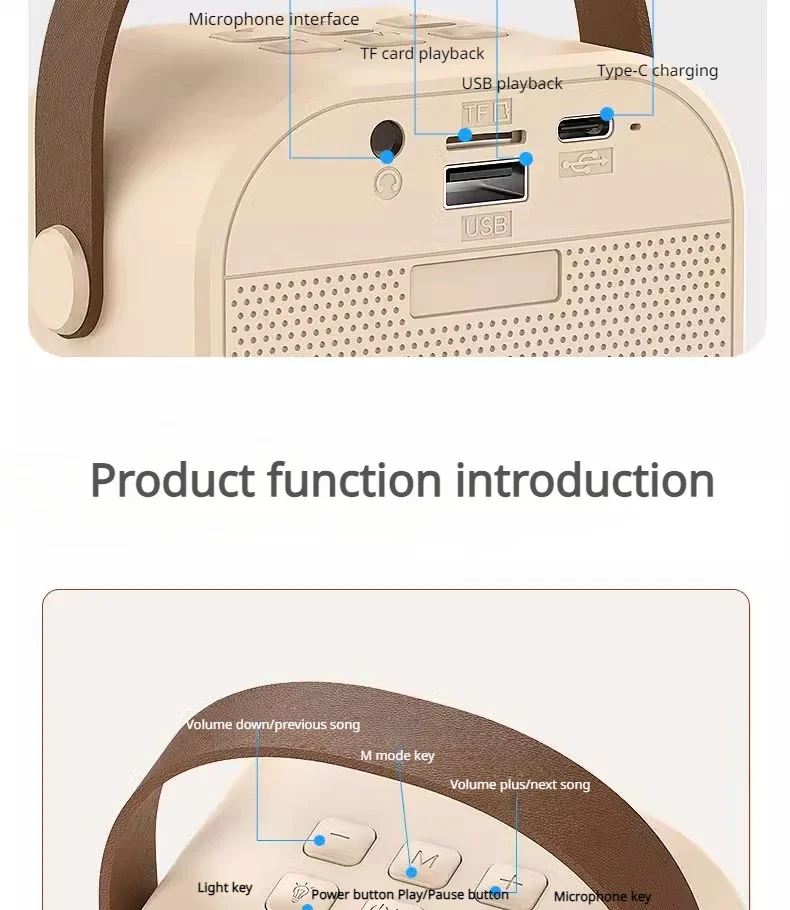 5.3 Bluetooth Outdoor Home Color RGB Light Speaker Portable High-quality Subwoofer Wireless Microphone Set Speaker K-song