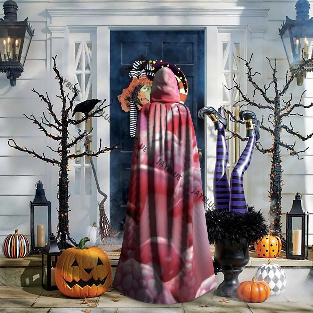 Mushrooms In Pink And White Colors Hooded Cloak Polyester Unisex Witch Cape Costume Accessory view 6