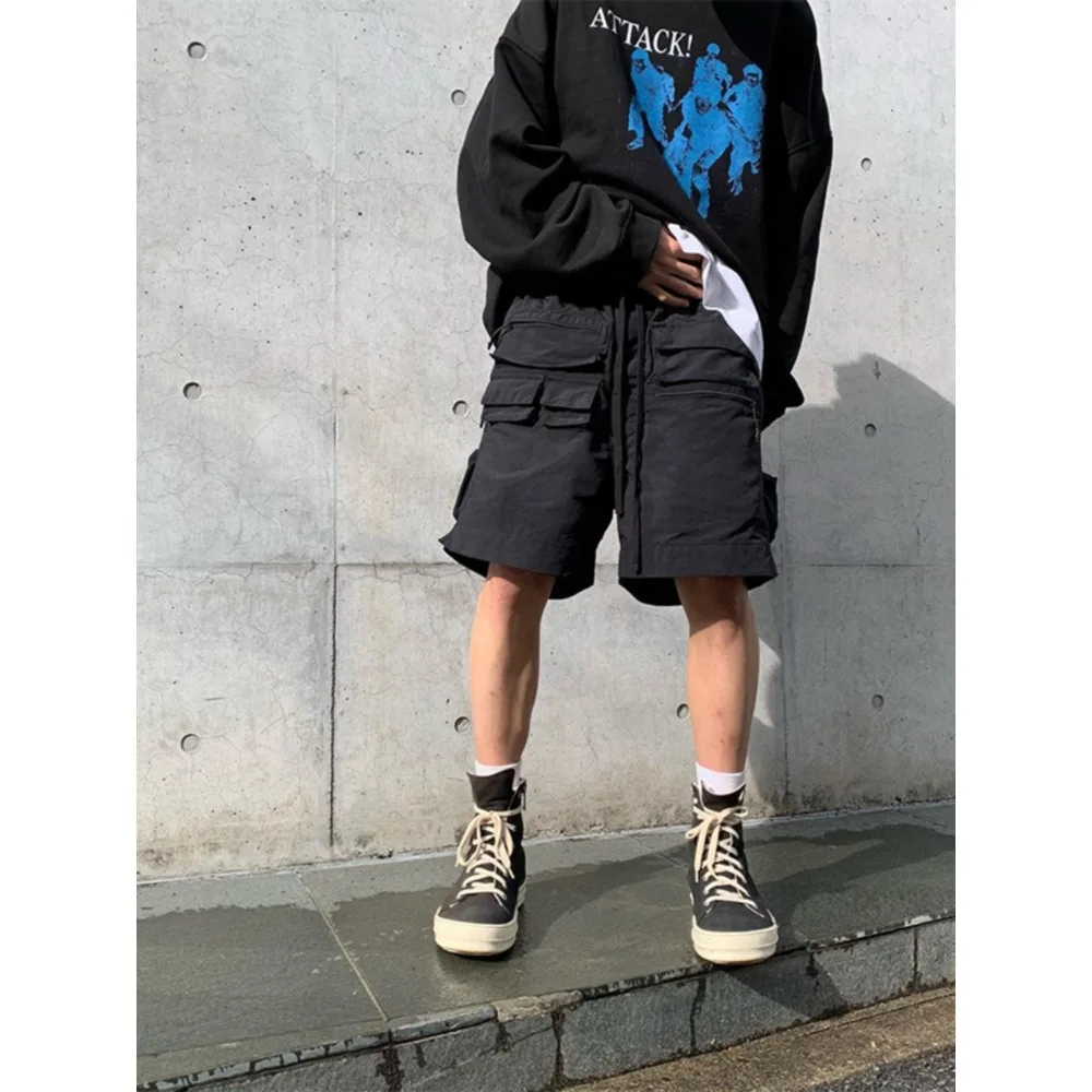 High Street Multi Pocket Functional Workwear Shorts Men's Summer Trendy Brand Loose Casual Five Quarter Streetwear Pants