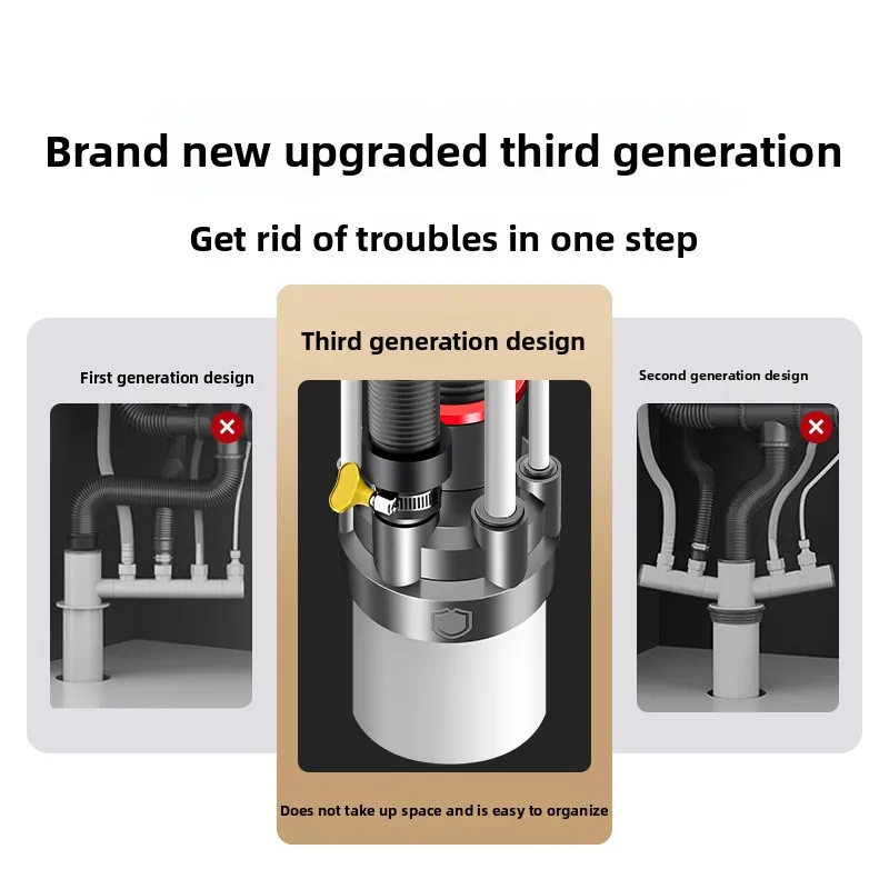 مزيل الروائح الكريهة متعدد الوظائف لتصريف المطبخ - مضاد للرائحة/البعوض/الفائض، مقاس عالمي 30-40 مم، مزيل رائحة الأنابيب المقاوم للتسرب، E