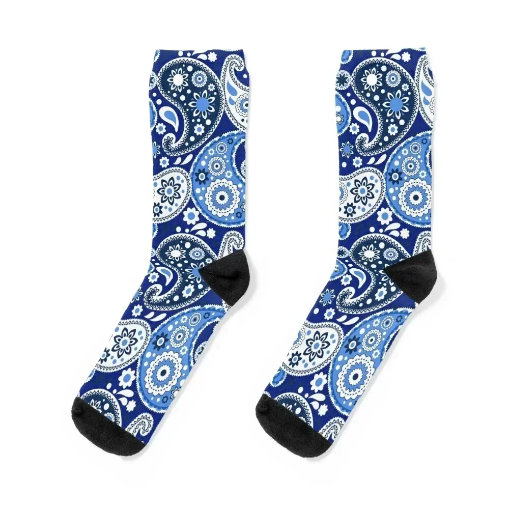 

Blue and White Paisley Print Socks christmas gift gym golf basketball Women's Socks Men's