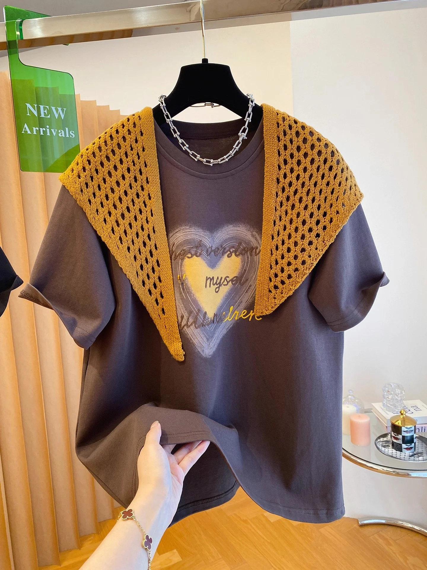 

Large Size Knitted oulder Wrap T-irt Women's ort Sve round Ne Faionable Top Euro Sle Premium Feel Commute Ready