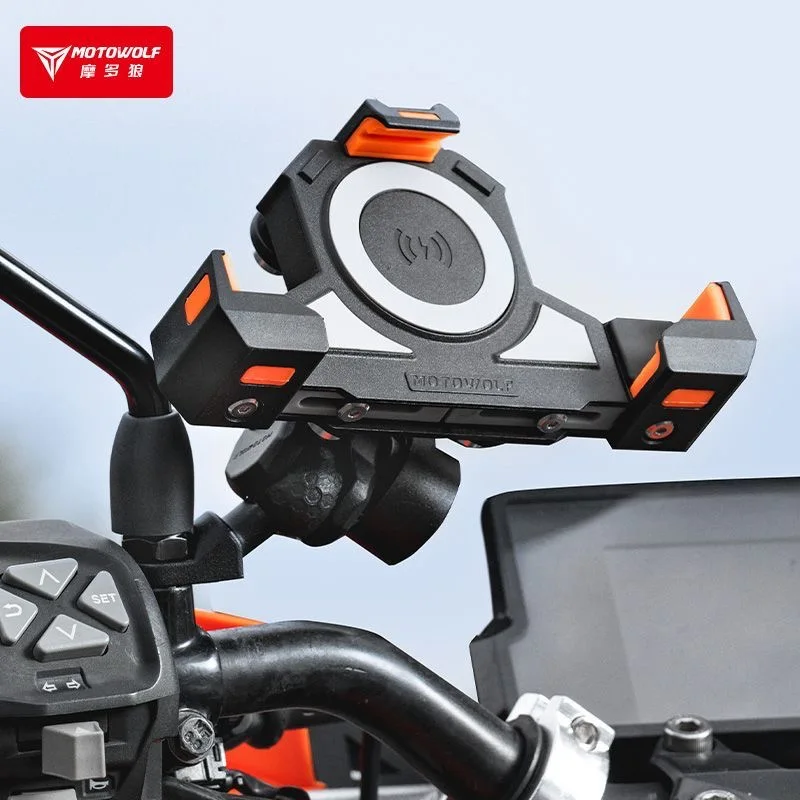 motowolf-オートバイ携帯電話ホルダー衝撃吸収ハンドルバー三角形固定ホルダー-usb-ワイヤレス充電ナビゲーションホルダー