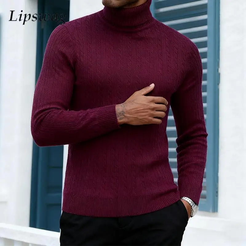 قاع البلوزات ضئيلة رجالي خريف شتاء عادية بلون طويلة الأكمام الياقة المدورة سترة دافئة سميكة الحياكة الرجال البلوز القمم #1