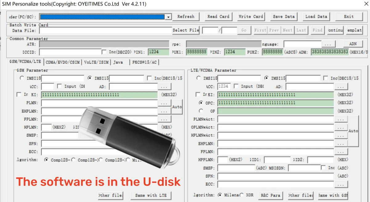 Yoetimesスマートカード、sim、sd、tf、mmc、プログラム可能、volte、lte、wcdma、gsm、uSIMカード、4.2.11 ver、2ff、4ff、5pcsソフトウェア