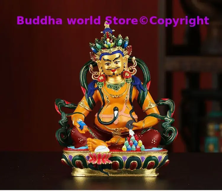 Buddhism high grade Nepal Color drawing God of wealth Yellow Jambhala buddha statue HOME Temple efficacious Protection