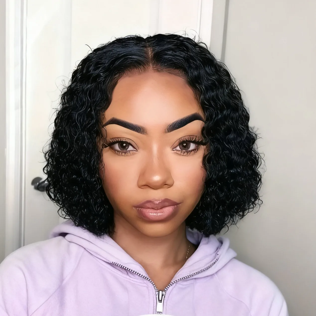 باروكة شعر بشري مموجة 4X4، لون أسود طبيعي، باروكة شعر بشري للاستخدام اليومي للحفلات، باروكة قصيرة مجعدة للنساء