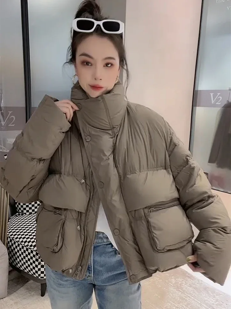 Vintage quente coreano parkas feminino casual manga longa inverno inchado casacos soltos feminino para baixo jaqueta de algodão à prova dwaterproof água casaco de neve