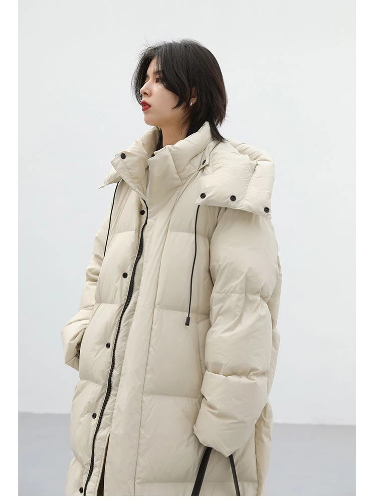 INS Oversize Lange Dons Katoen Gewatteerde Parka Afneembare Capuchon Dames Winter Casual Losse College Kniehoge Dikke Jas