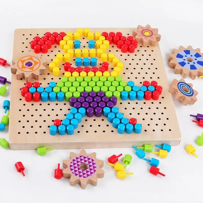 Wooden Jigsaw Puzzle Children 3D Picture Changeable Painting Jigsaw Puzzle Building Blocks Children Mushroom Nail Jigsaw Puzzle