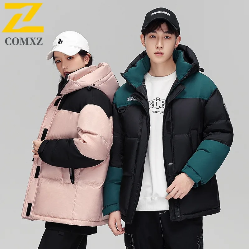 COMXZ Men Parker Coat Casual Hooded Splicing Outdoor Riding Windproof Coat Casual Daily Style Cold Resistant Winter Garment