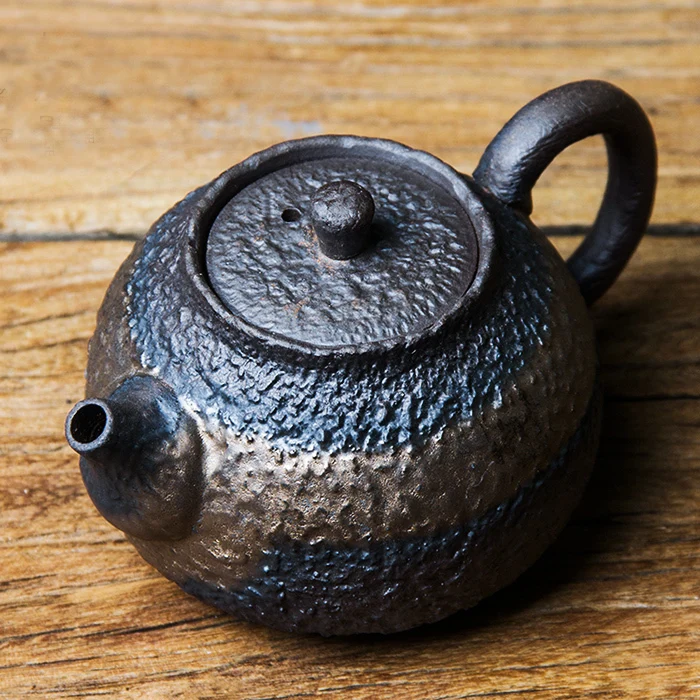 Handmade Gilded Glazed Ceramic Teapot, Zen Inspired Coarse Pottery Single Pot, Japanese Style Filter Pu Erh Tea Brewing