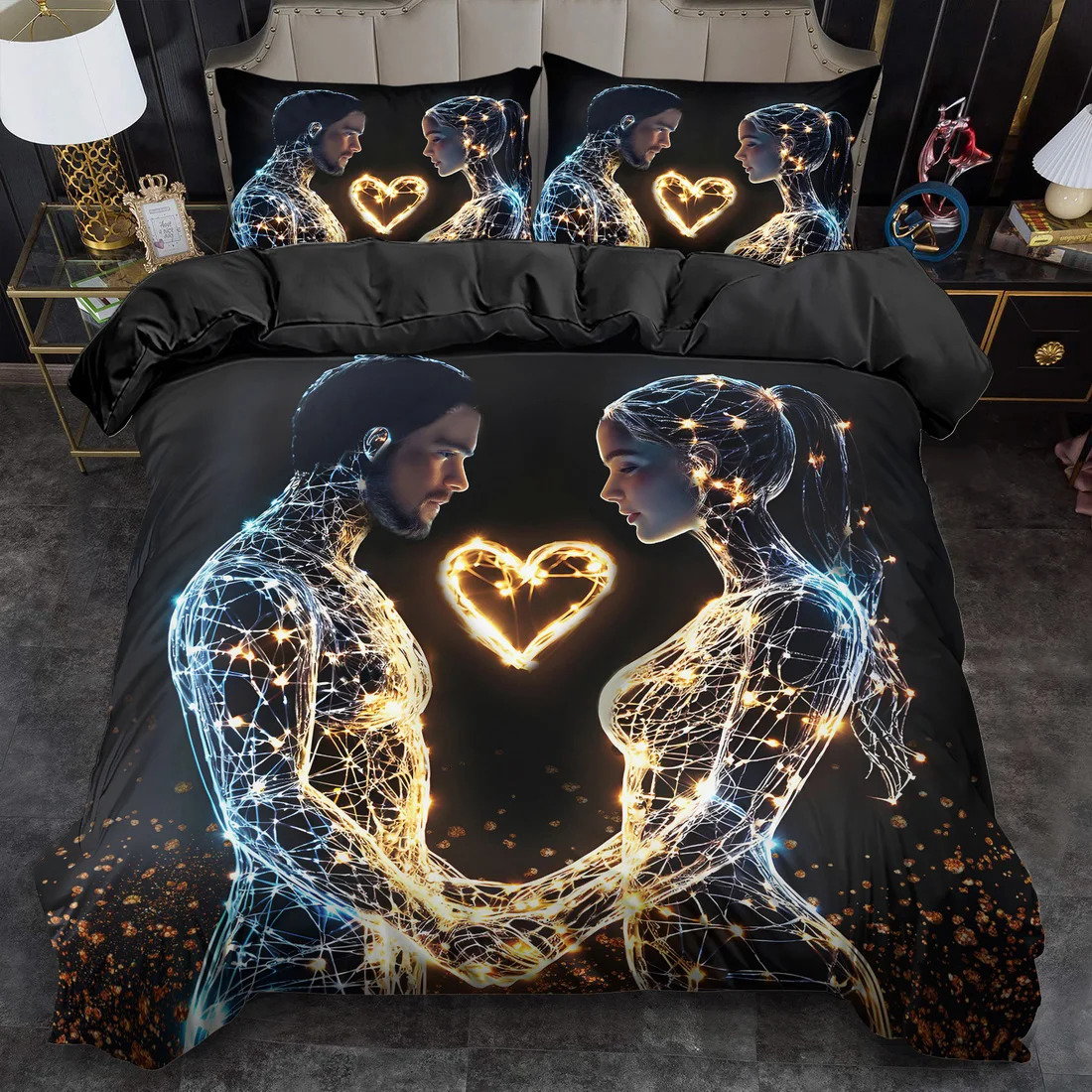 

2/3pcs Love Print Quilt Cover Set, Light, Love, Duvet Cover Set, King Queen Style Bedding Set, Polyester Machine Washable