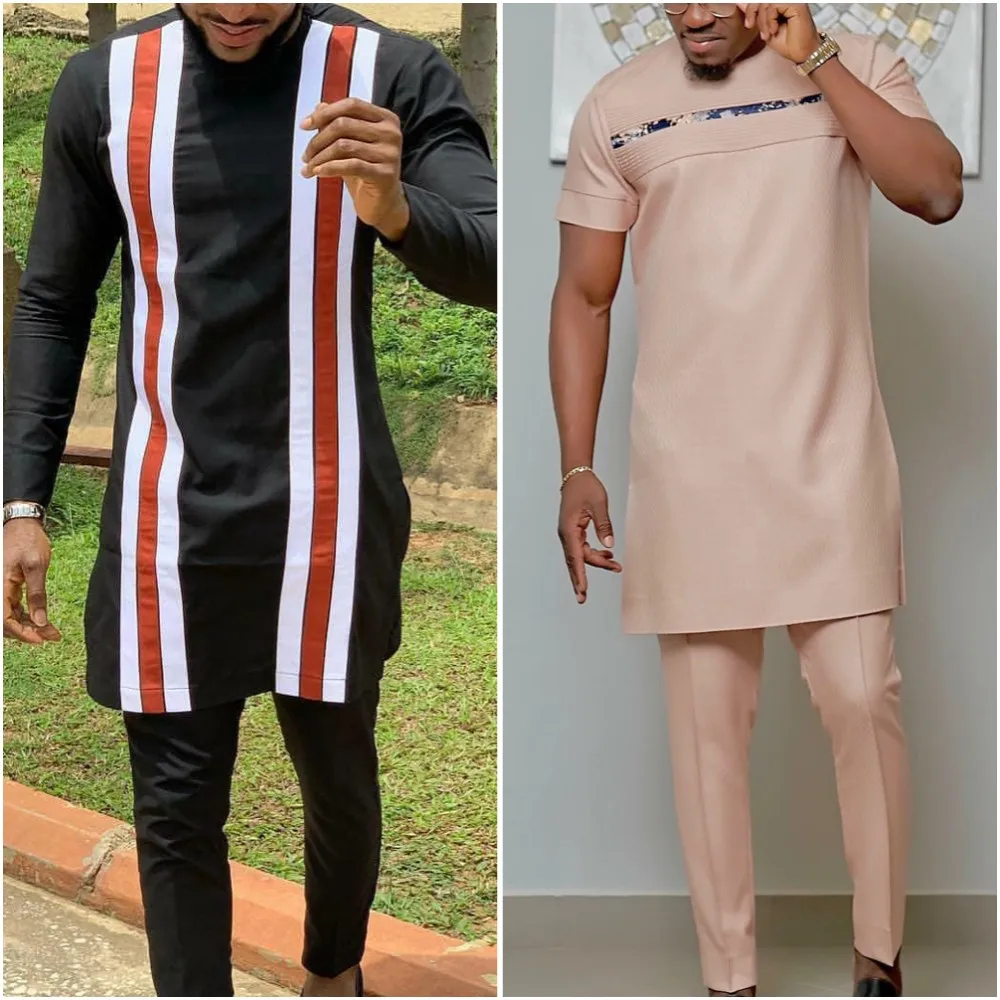 Africain Hommes Traditionnel Tenue Caftan Hommes trempé Imprimé Top Chemise fjPant 2pcs Homme Ensembles Ethnique Casual Personnalités M-4XL