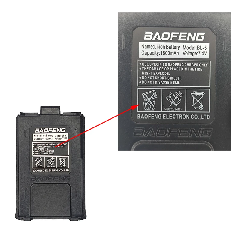 BAOFENG-Batería de iones de litio modelo BL-5 para walkie-talkie, UV-5R, UV-5RA, 1800mAh, UV5R, Original, accesorios de Radio de vía de remolque