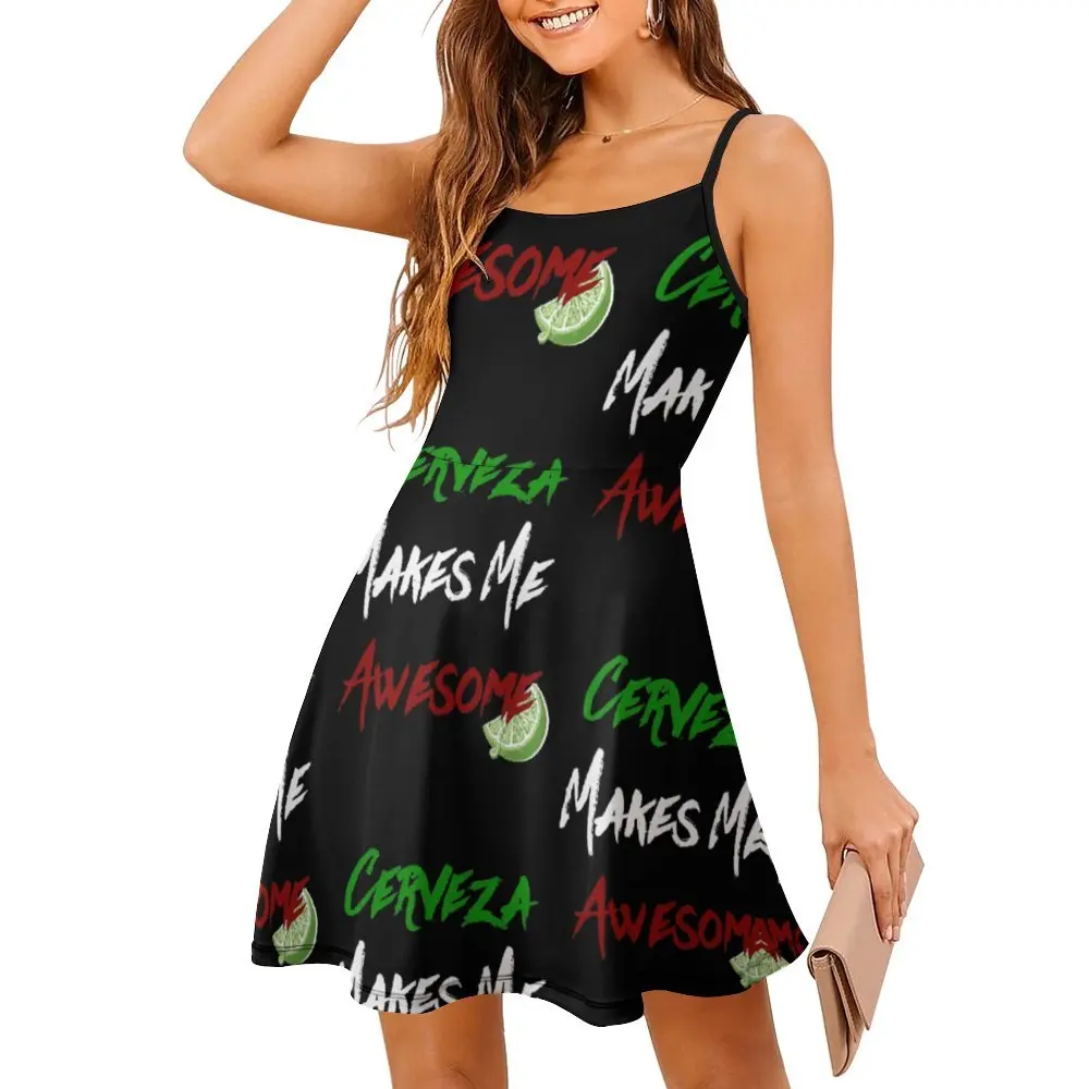 

Cerveza Makes Me Awesome Unique Sexy Woman's Clothing Women's Sling Dress Nerd Clubs Strappy Dress