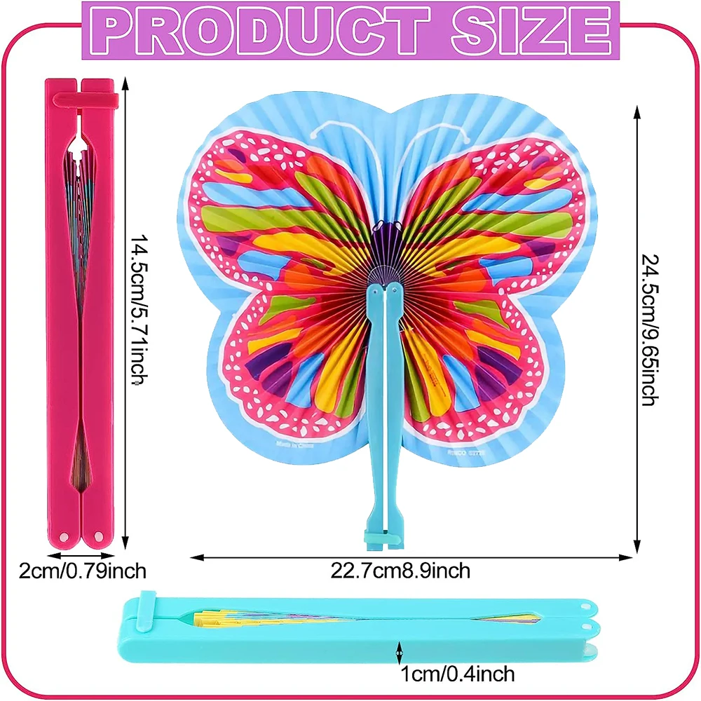 12pcs Handheld Butterfly Folding Fans Kids Birthday Party Favors Supplies Toy Foldable Fans Pinata Stuffers Toys For Baby Shower